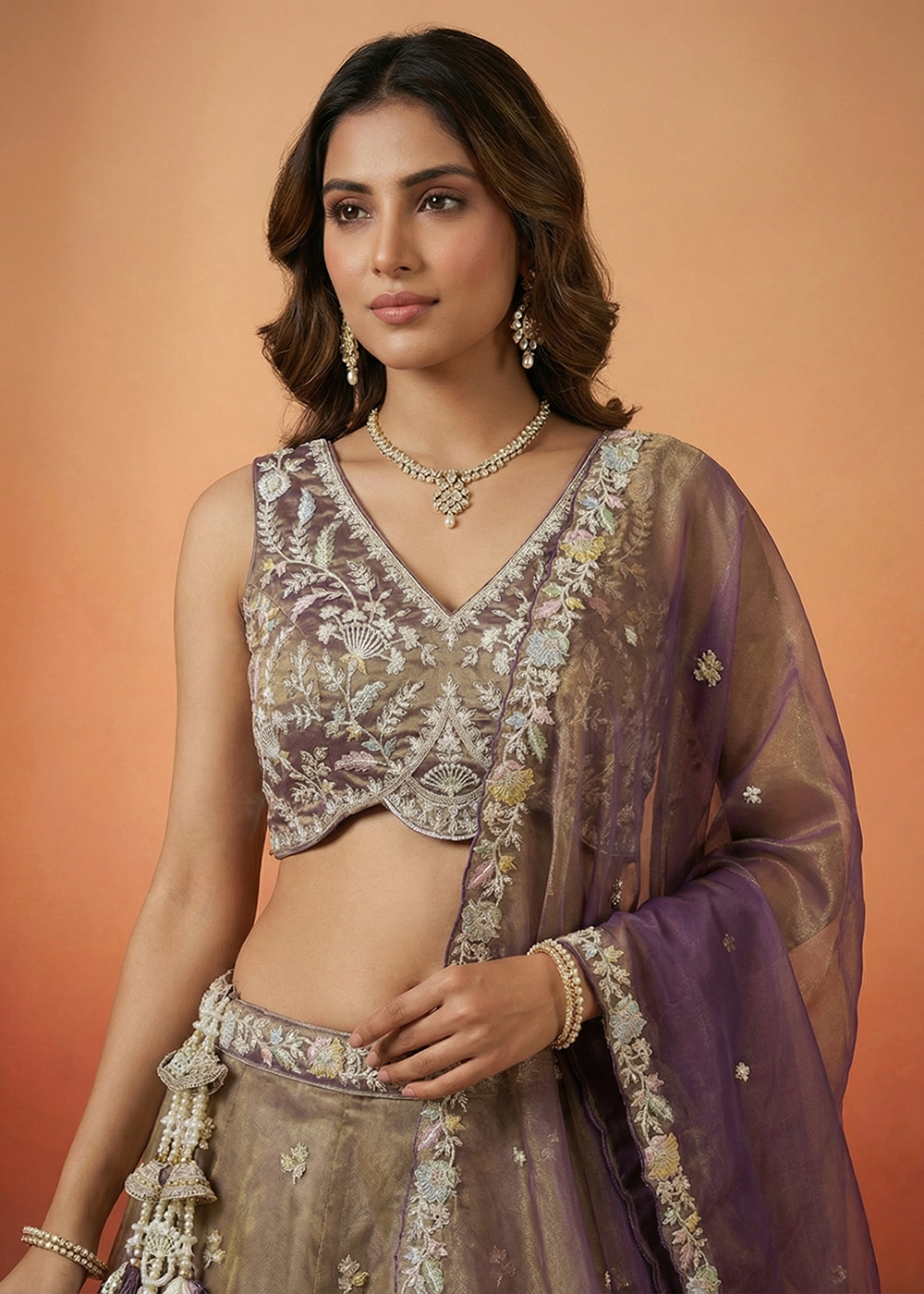 Buy Now Shaded Purple Moti with Embroidered Designer Lehenga Choli Online in US, UK, Canada, France, Italy, Germany, Sweden, Austria, UAE & Worldwide at Empress.