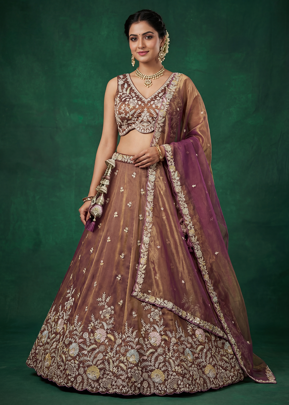 Buy Now Shaded Rust Moti with Embroidered Designer Lehenga Choli Online in US, UK, Canada, France, Italy, Germany, Sweden, Austria, UAE &amp; Worldwide at Empress.