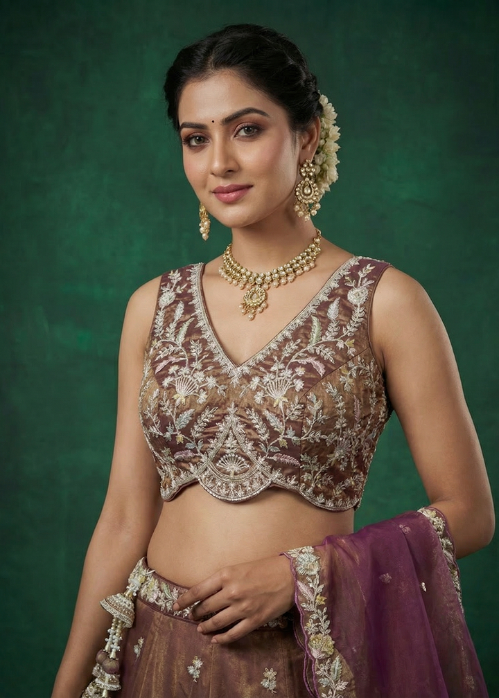 Buy Now Shaded Rust Moti with Embroidered Designer Lehenga Choli Online in US, UK, Canada, France, Italy, Germany, Sweden, Austria, UAE &amp; Worldwide at Empress.