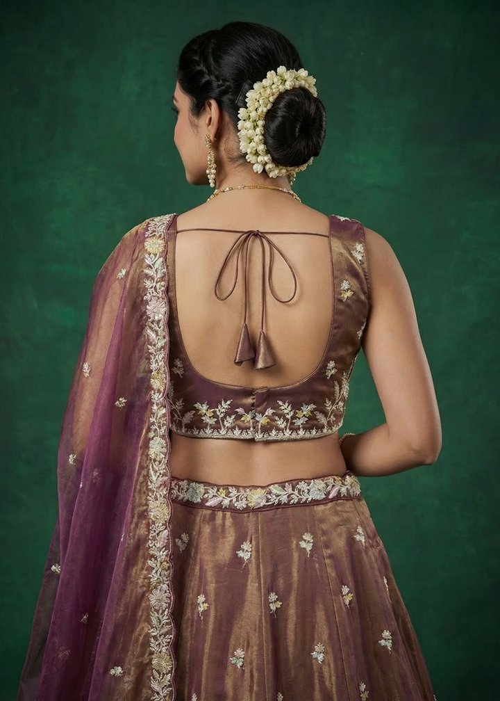 Buy Now Shaded Rust Moti with Embroidered Designer Lehenga Choli Online in US, UK, Canada, France, Italy, Germany, Sweden, Austria, UAE &amp; Worldwide at Empress.