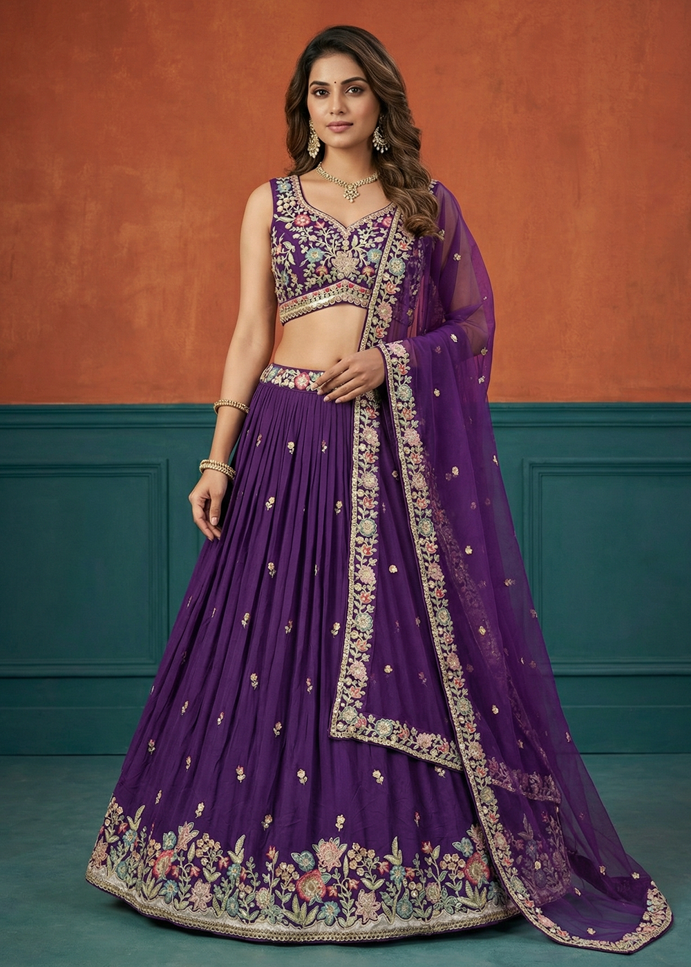 Buy Now Purple Georgette Sequins Embroidered Festive Lehenga Choli Online in US, UK, Canada, France, Italy, Germany, Sweden, Austria, UAE &amp; Worldwide at Empress