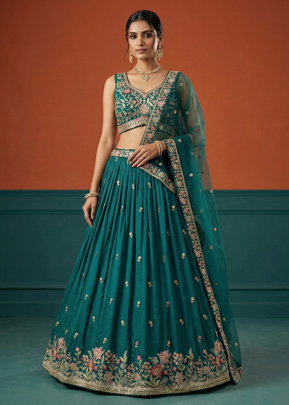 Buy Now Green Georgette Sequins Embroidered Festive Lehenga Choli Online in US, UK, Canada, France, Italy, Germany, Sweden, Austria, UAE &amp; Worldwide at Empress.