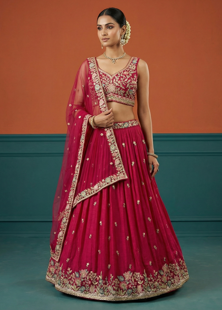 Buy Now Pink Georgette Sequins Embroidered Festive Lehenga Choli Online in US, UK, Canada, France, Italy, Germany, Sweden, Austria, UAE &amp; Worldwide at Empress.