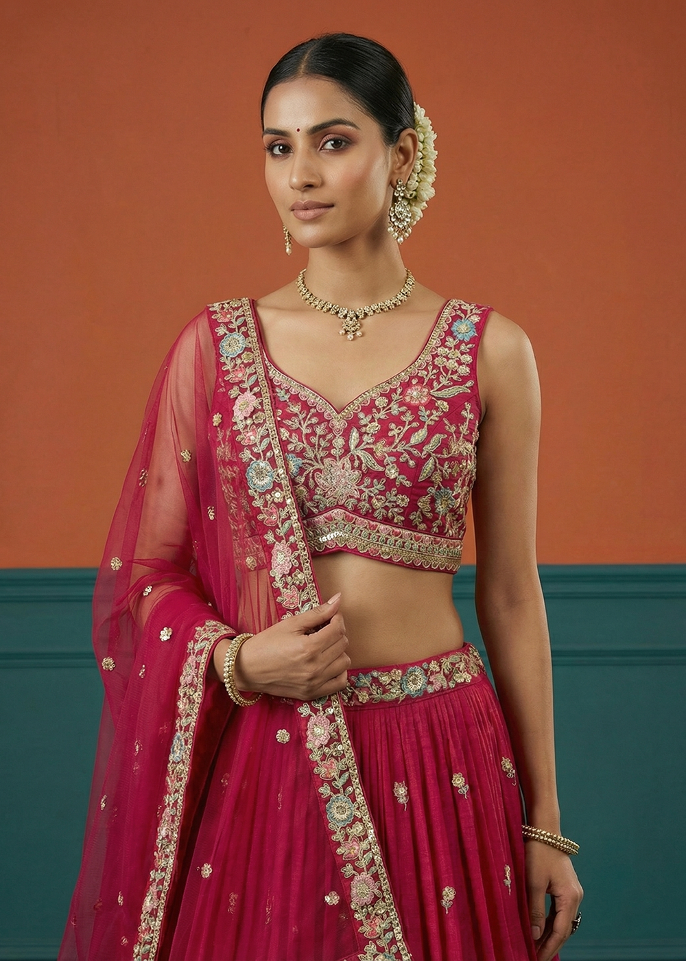 Buy Now Pink Georgette Sequins Embroidered Festive Lehenga Choli Online in US, UK, Canada, France, Italy, Germany, Sweden, Austria, UAE &amp; Worldwide at Empress.