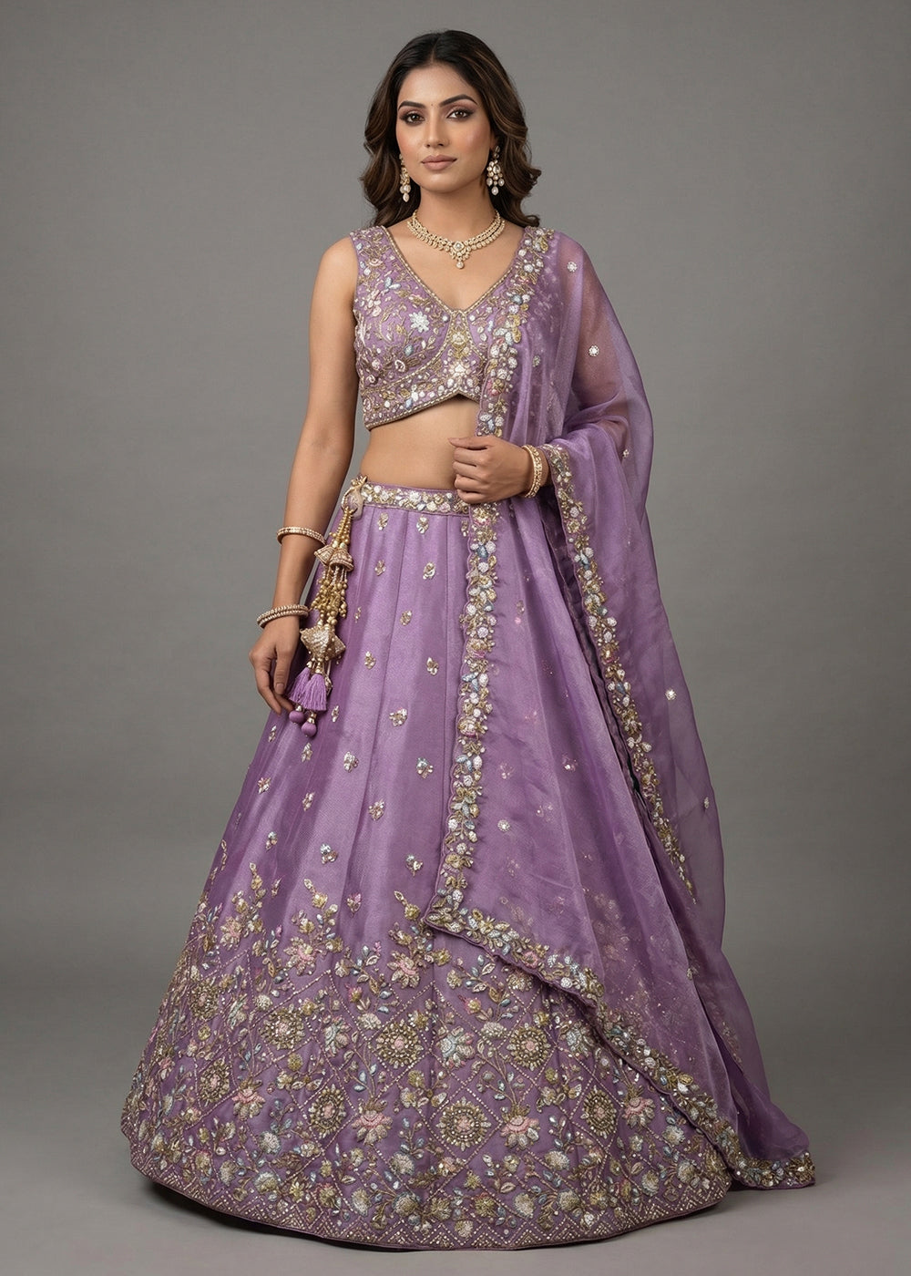 Buy Now Designer Style Lavender Color Bridesmaids Lehenga Choli Online in US, UK, Canada, France, Italy, Germany, Sweden, Austria, UAE & Worldwide at Empress.
