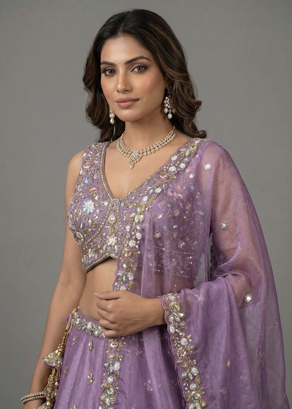 Buy Now Designer Style Lavender Color Bridesmaids Lehenga Choli Online in US, UK, Canada, France, Italy, Germany, Sweden, Austria, UAE &amp; Worldwide at Empress.