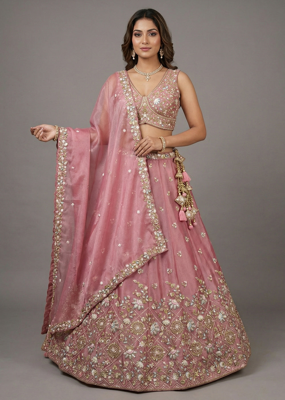 Buy Now Designer Style Pink Color Bridesmaids Lehenga Choli Online in US, UK, Canada, France, Italy, Germany, Sweden, Austria, UAE & Worldwide at Empress.