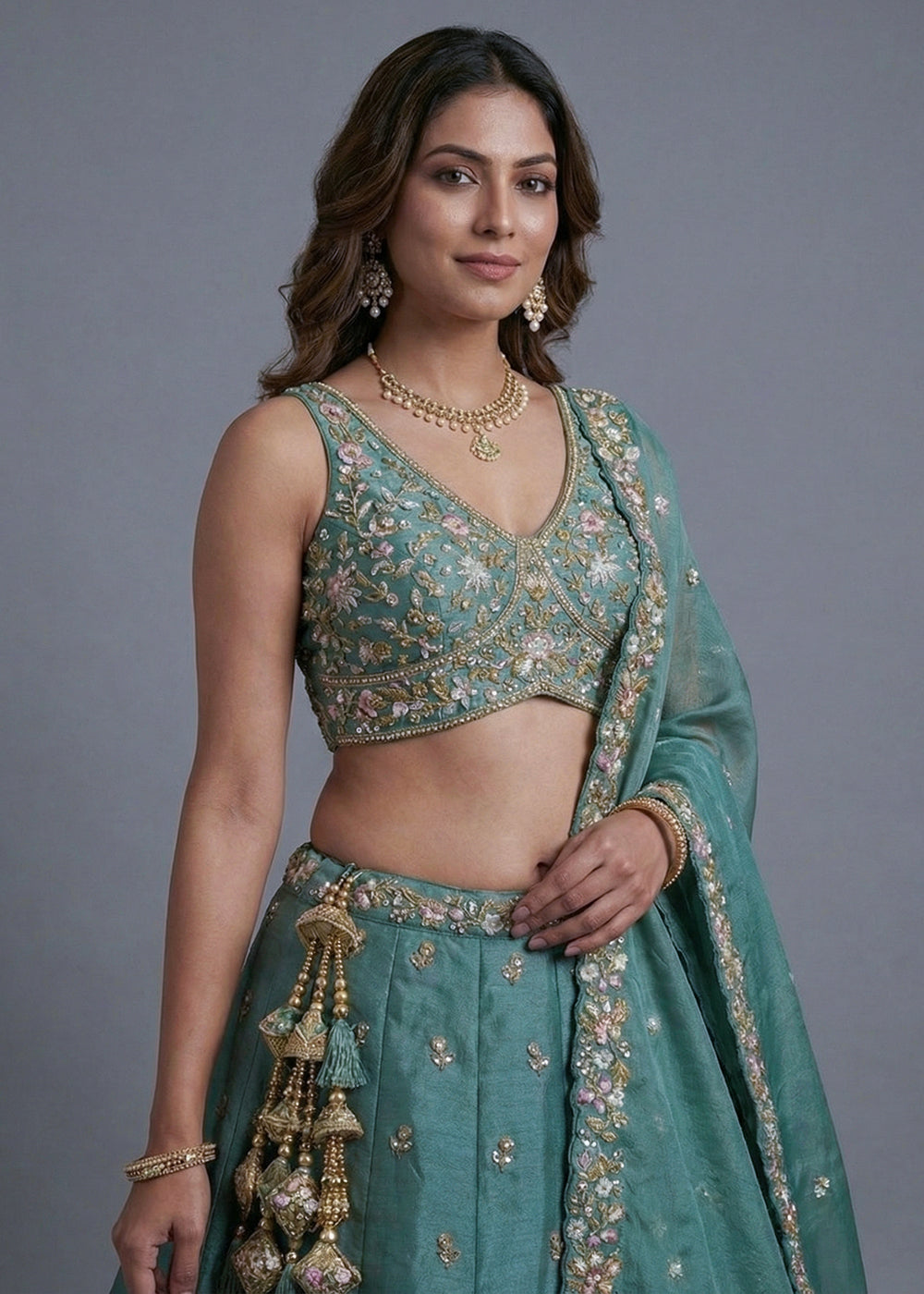 Buy Now Designer Style Green Color Bridesmaids Lehenga Choli Online in US, UK, Canada, France, Italy, Germany, Sweden, Austria, UAE &amp; Worldwide at Empress.