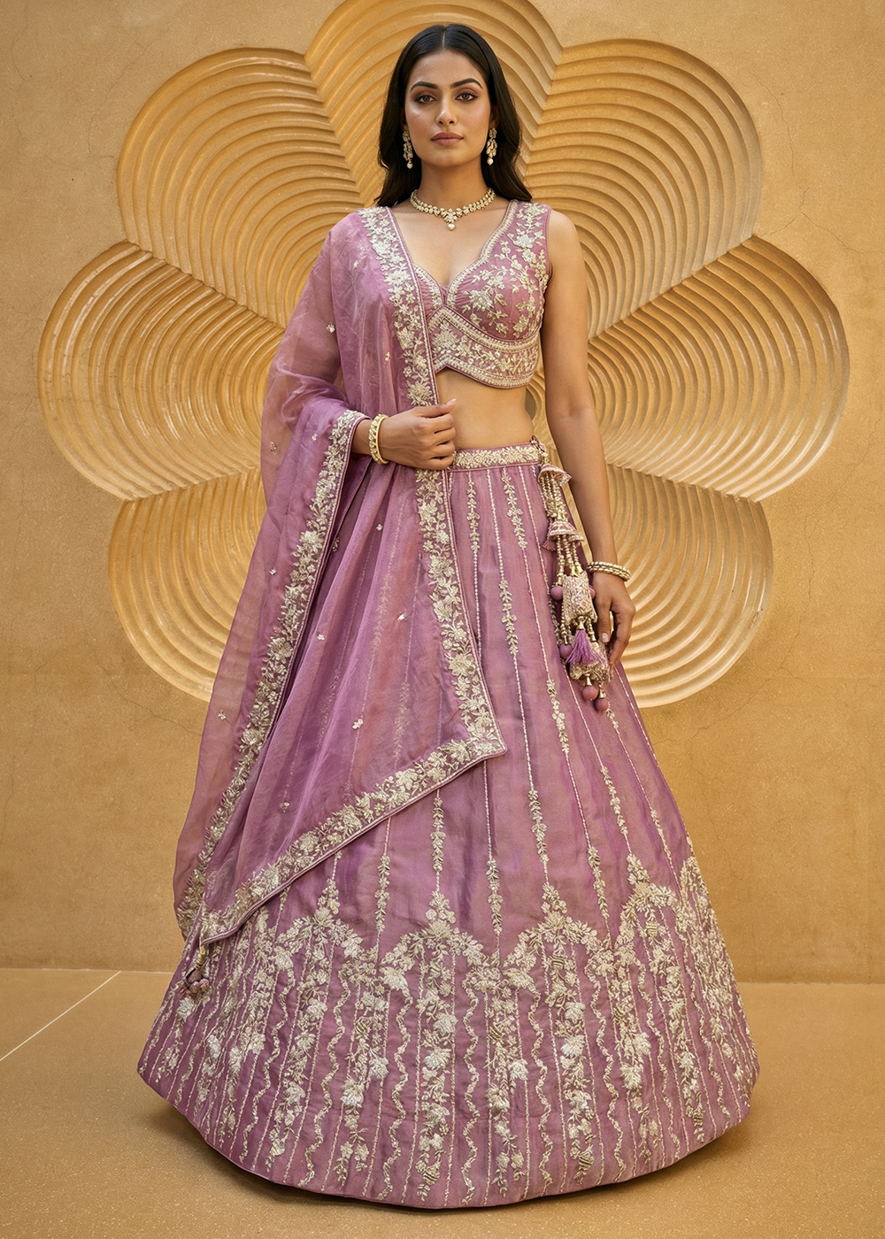 Buy Now Wedding Style Rose Pink Chiffon Lehenga Choli Online in US, UK, Canada, France, Italy, Germany, Sweden, Austria, Switzerland & Worldwide at Empress.