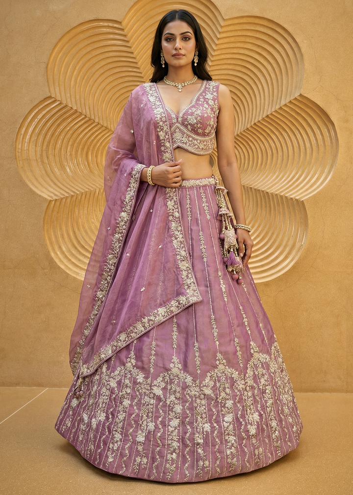 Buy Now Wedding Style Rose Pink Chiffon Lehenga Choli Online in US, UK, Canada, France, Italy, Germany, Sweden, Austria, Switzerland &amp; Worldwide at Empress.