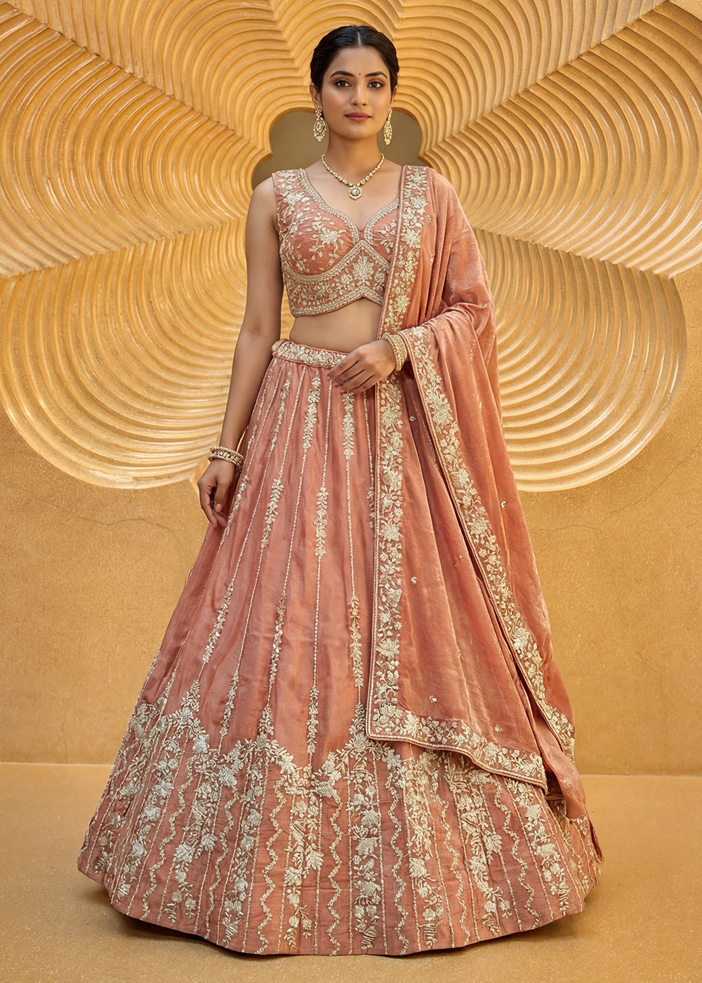Buy Now Wedding Style Rust Orange Chiffon Lehenga Choli Online in US, UK, Canada, France, Italy, Germany, Sweden, Austria, Switzerland & Worldwide at Empress.