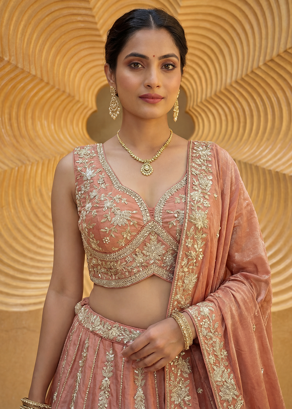 Buy Now Wedding Style Rust Orange Chiffon Lehenga Choli Online in US, UK, Canada, France, Italy, Germany, Sweden, Austria, Switzerland &amp; Worldwide at Empress.