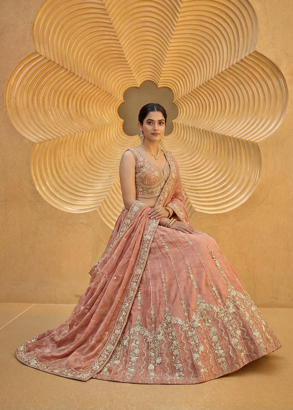 Buy Now Wedding Style Rust Orange Chiffon Lehenga Choli Online in US, UK, Canada, France, Italy, Germany, Sweden, Austria, Switzerland &amp; Worldwide at Empress.