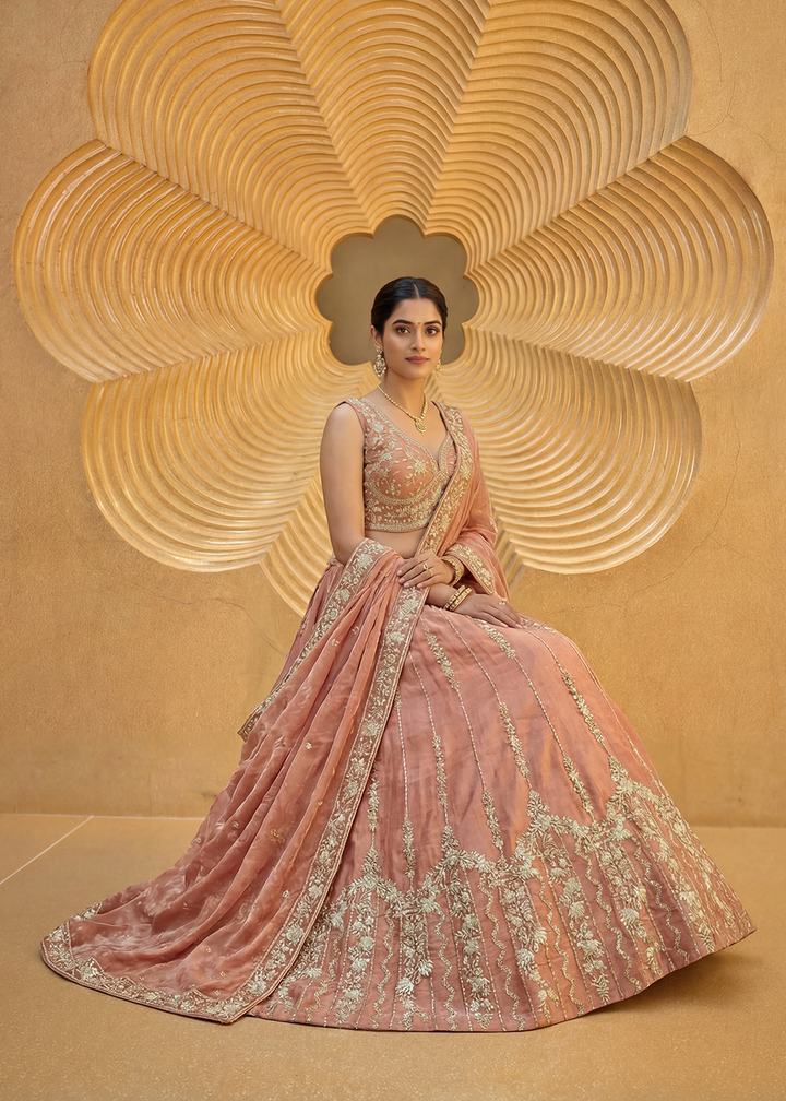 Buy Now Wedding Style Rust Orange Chiffon Lehenga Choli Online in US, UK, Canada, France, Italy, Germany, Sweden, Austria, Switzerland &amp; Worldwide at Empress.