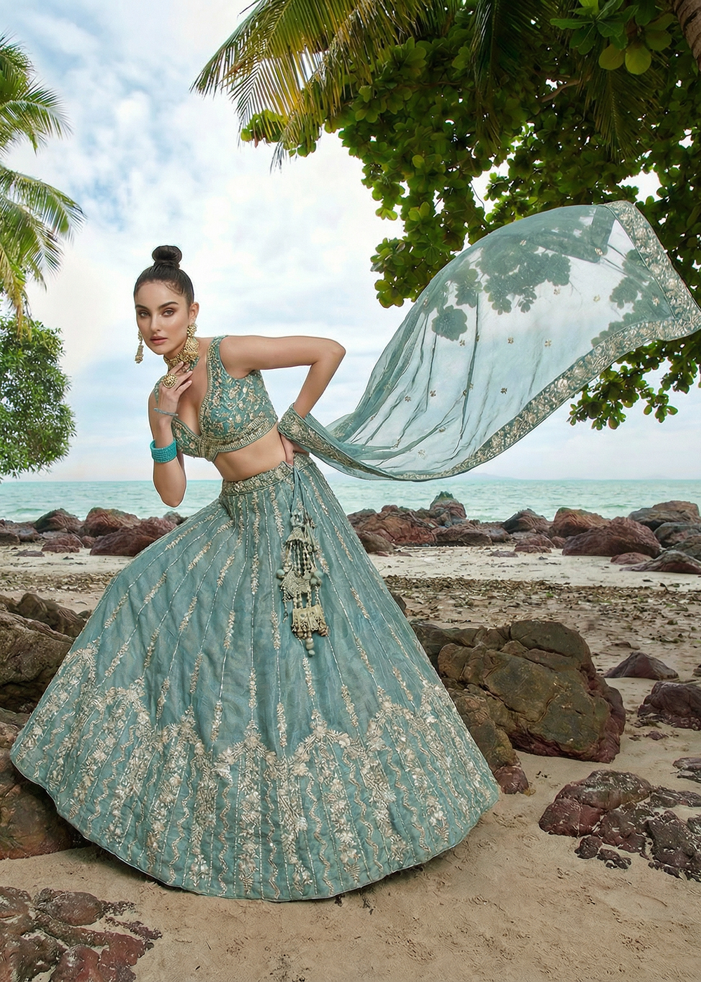 Buy Now Wedding Style Sky Blue Chiffon Lehenga Choli Online in US, UK, Canada, France, Italy, Germany, Sweden, Austria, Switzerland, UAE &amp; Worldwide at Empress.