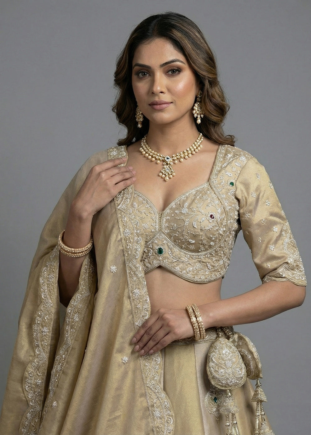 Buy Now Golden Brown Tissue Material Wedding Wear Lehenga Choli Online in US, UK, Canada, France, Italy, Germany, Sweden, Austria, Switzerland, UAE & Worldwide at Empress.