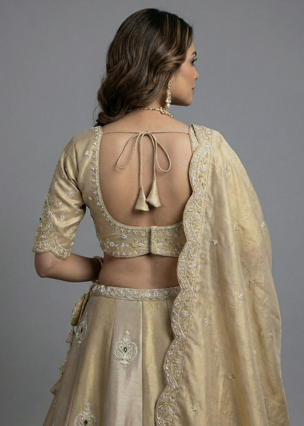Buy Now Golden Brown Tissue Material Wedding Wear Lehenga Choli Online in US, UK, Canada, France, Italy, Germany, Sweden, Austria, Switzerland, UAE &amp; Worldwide at Empress.