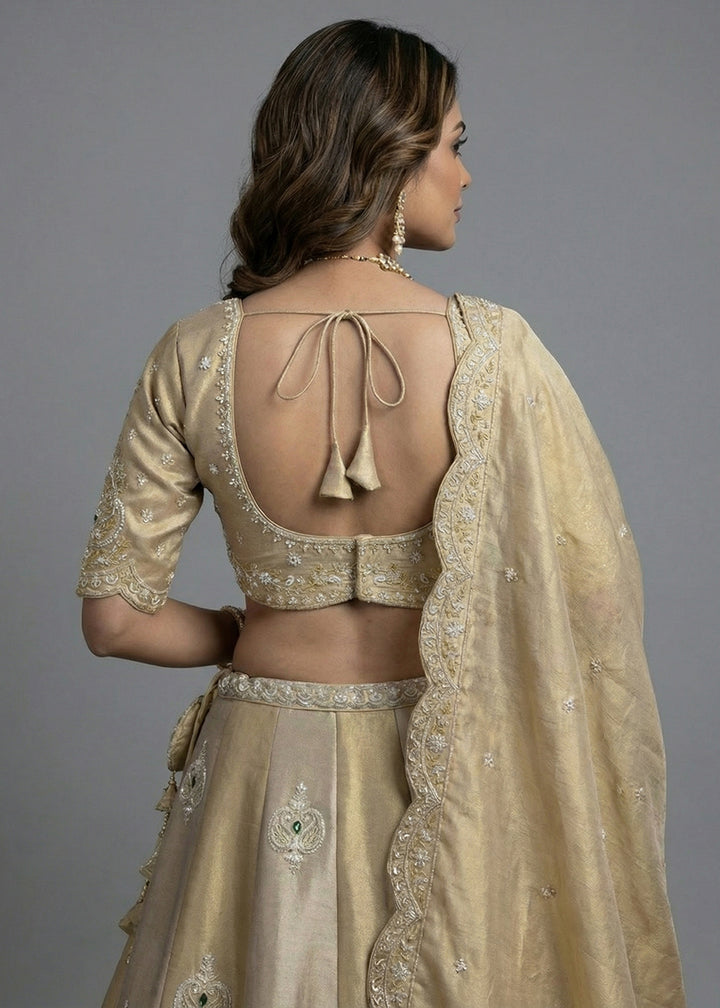 Buy Now Golden Brown Tissue Material Wedding Wear Lehenga Choli Online in US, UK, Canada, France, Italy, Germany, Sweden, Austria, Switzerland, UAE &amp; Worldwide at Empress.