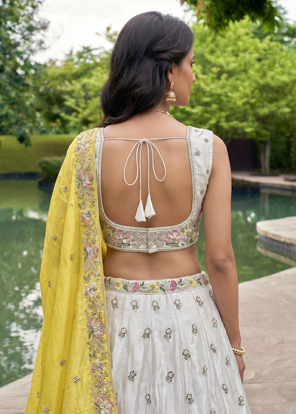 Buy Now Grey &amp; Mustard Beads Embroidered Designer Lehenga Choli Online in US, UK, Canada, France, Italy, Germany, Sweden, Austria, UAE &amp; Worldwide at Empress.
