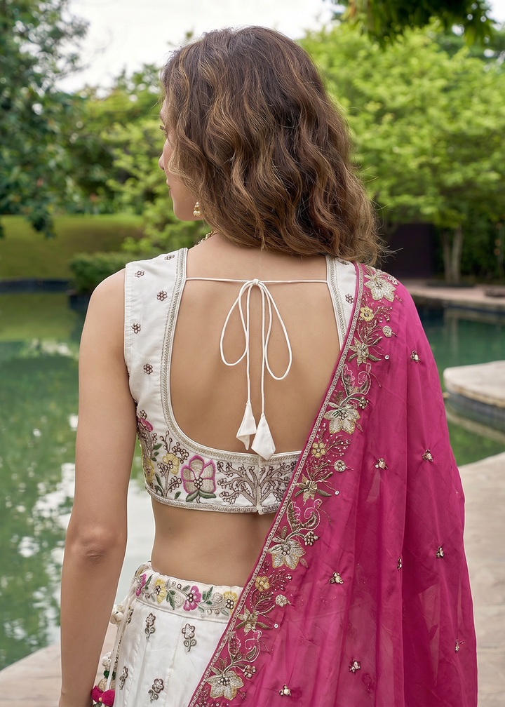 Buy Now Grey &amp; Pink Beads Embroidered Designer Lehenga Choli Online in US, UK, Canada, France, Italy, Germany, Sweden, Austria, UAE &amp; Worldwide at Empress.