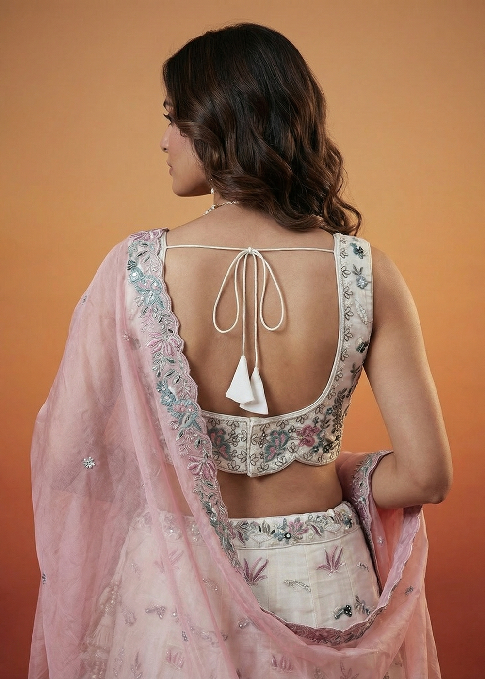 Buy Now White Organza Swarovski Stones Embroidered Lehenga Choli Online in US, UK, Canada, France, Italy, Germany, Sweden, Austria, UAE &amp; Worldwide at Empress.