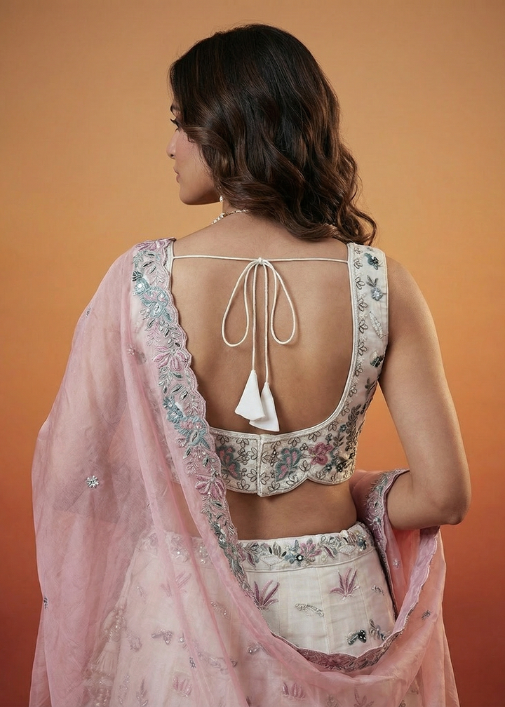 Buy Now White Organza Swarovski Stones Embroidered Lehenga Choli Online in US, UK, Canada, France, Italy, Germany, Sweden, Austria, UAE &amp; Worldwide at Empress.