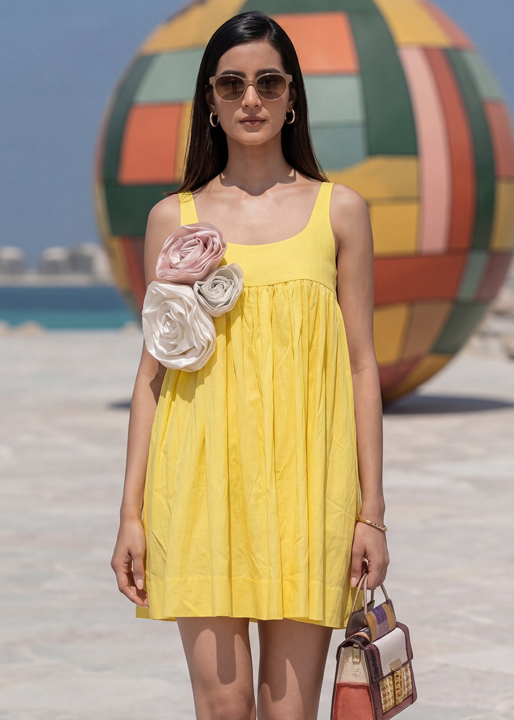 Buy Now Lime Yellow Cotton Floral Summer Indo Western Dress Online in US, UK, Canada, Netherlands, Germany, Italy, France, Sweden, UAE & Worldwide at Empress.