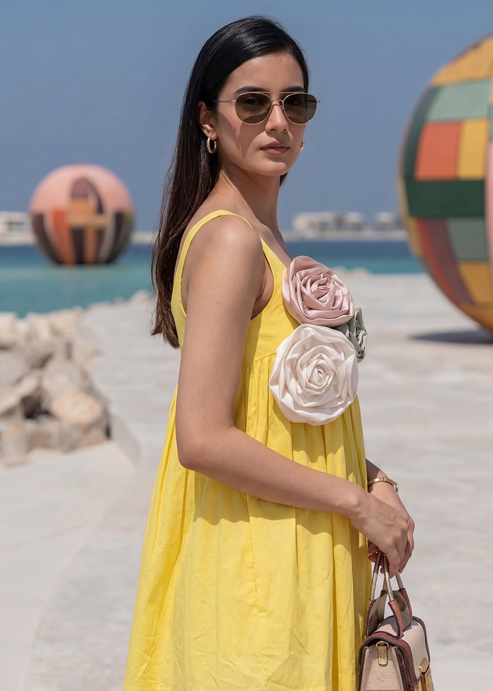Buy Now Lime Yellow Cotton Floral Summer Indo Western Dress Online in US, UK, Canada, Netherlands, Germany, Italy, France, Sweden, UAE & Worldwide at Empress.