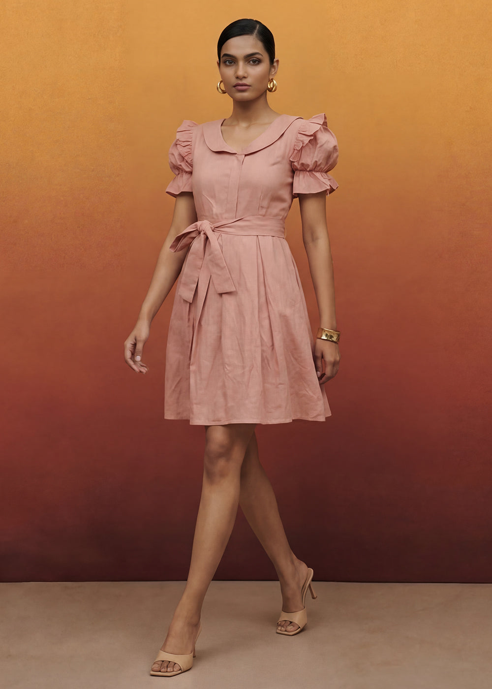 Buy Now Baby Pink Vintage Cotton Summer Mini Indo Western Dress Online in US, UK, Canada, Netherlands, Germany, Italy, France, Sweden & Worldwide at Empress.