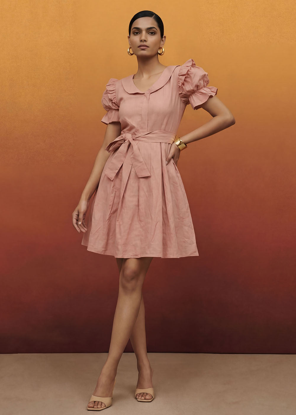 Buy Now Baby Pink Vintage Cotton Summer Mini Indo Western Dress Online in US, UK, Canada, Netherlands, Germany, Italy, France, Sweden & Worldwide at Empress.