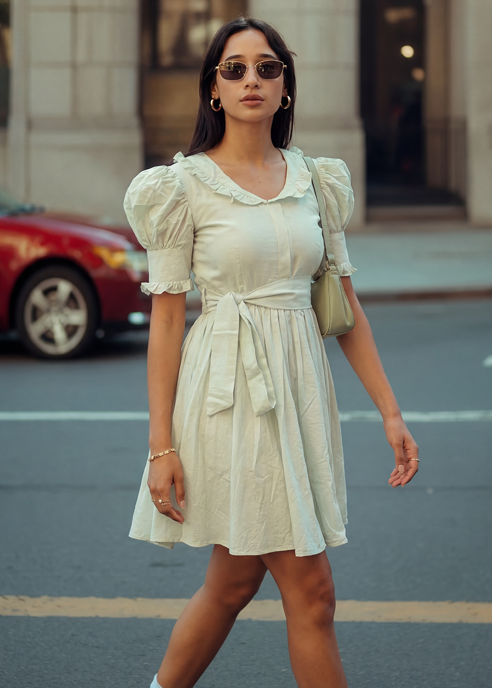 Buy Now Green Cotton Ruffeled Sleeves Mini Indo Western Dress Online in US, UK, Canada, Netherlands, Germany, Italy, France, Sweden & Worldwide at Empress.