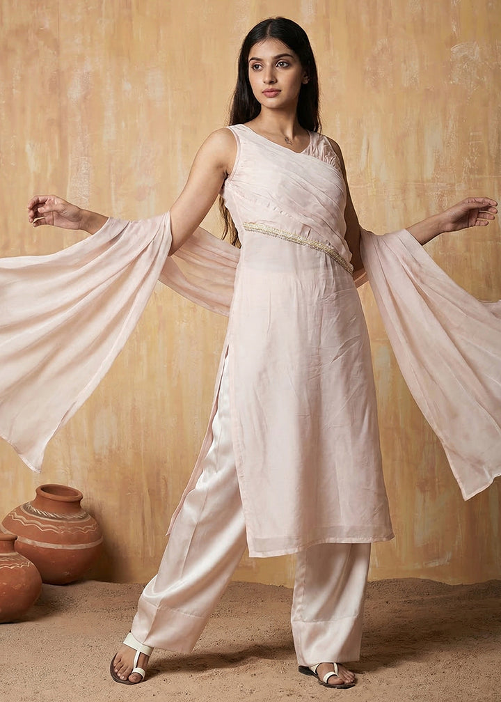 Buy Now Pastel Pink Silk Designer Indo Western Style Dress Online in US, UK, Canada, Netherlands, Germany, Italy, France, Sweden, UAE & Worldwide at Empress.