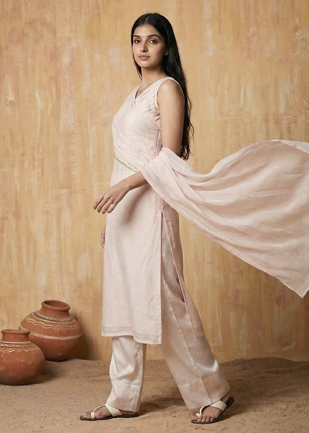 Buy Now Pastel Pink Silk Designer Indo Western Style Dress Online in US, UK, Canada, Netherlands, Germany, Italy, France, Sweden, UAE & Worldwide at Empress.