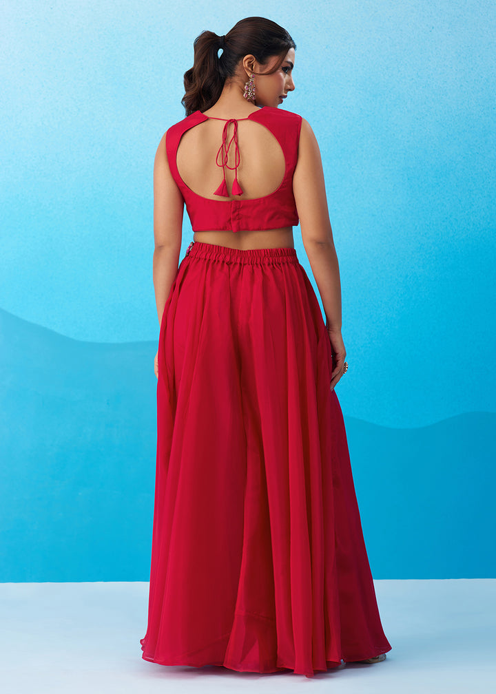 Buy Now Pink Crepe Material Flared Palazzo Set with Flared Cape Online in US, UK, Canada, Netherlands, Germany, Italy, France, Spain & Worldwide at Empress.