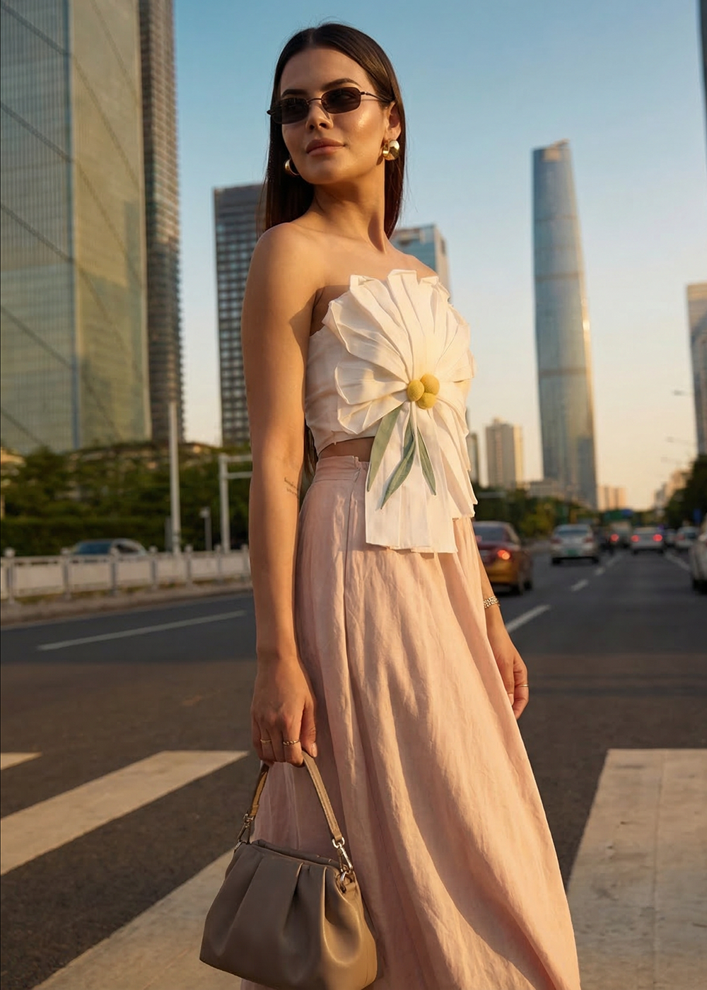 Buy Now White Tube Top with Long Linen Beige Skirt Indo Western Dress Online in US, UK, Canada, Netherlands, Germany, Italy, France, UAE & Worldwide at Empress.