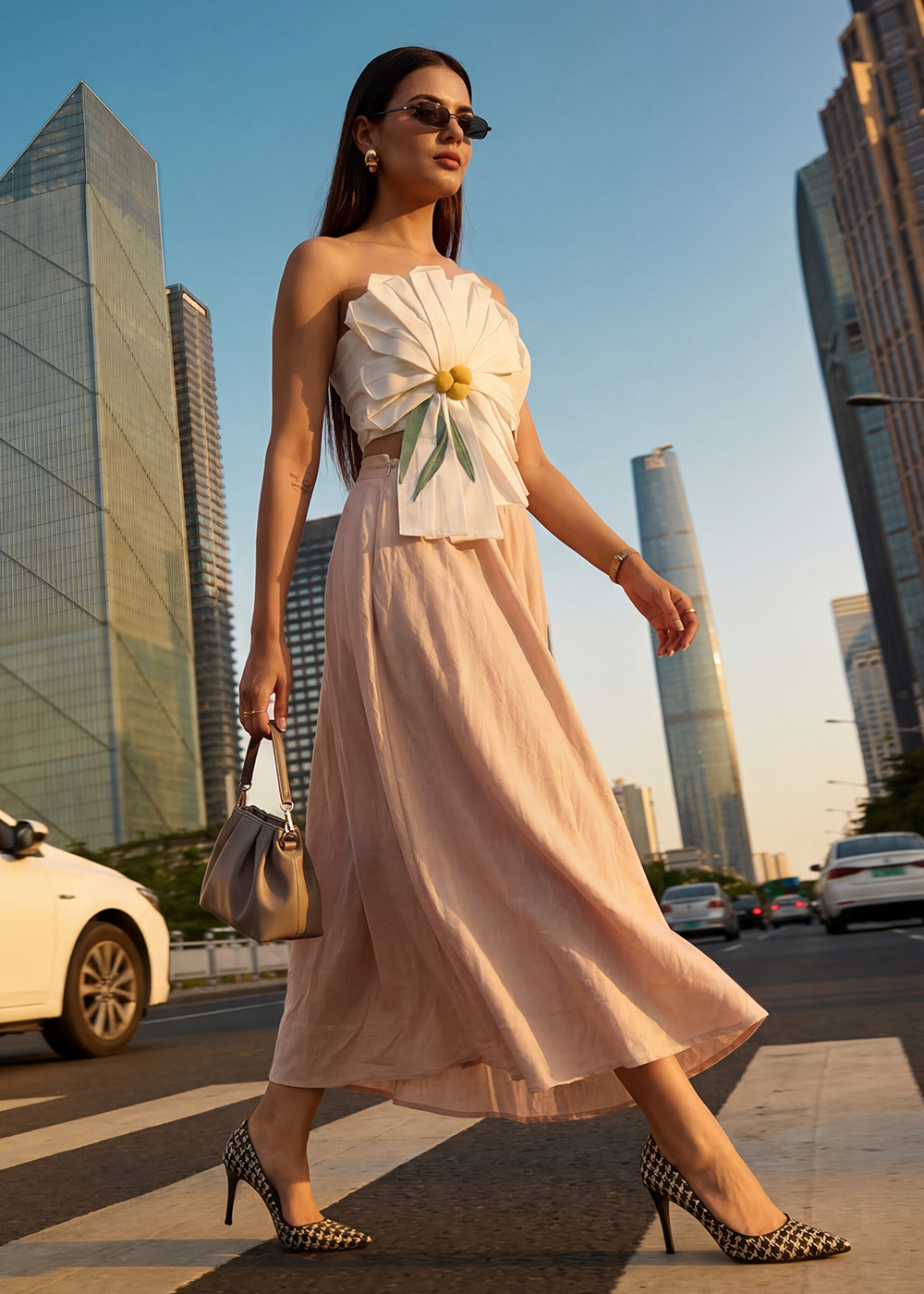 Buy Now White Tube Top with Long Linen Beige Skirt Indo Western Dress Online in US, UK, Canada, Netherlands, Germany, Italy, France, UAE & Worldwide at Empress.