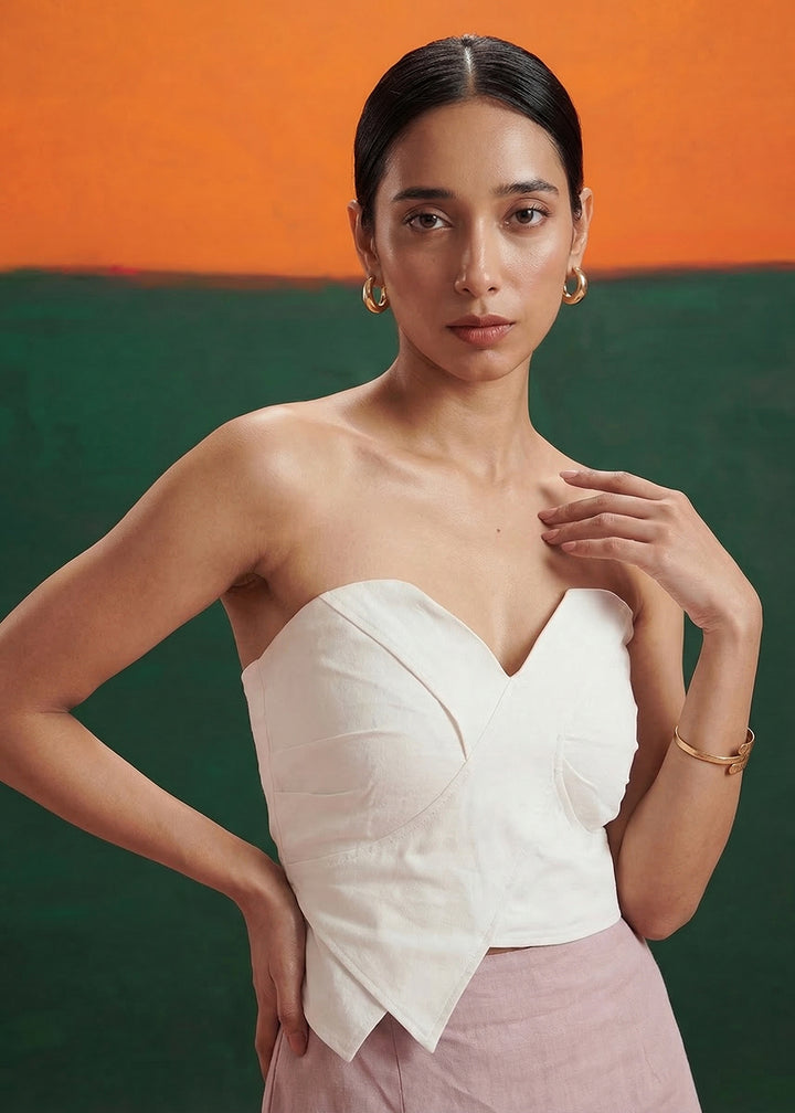 Buy Now White Tube Top Linen Mauve Pencil Skirt Indo Western Dress Online in US, UK, Canada, Netherlands, Germany, Italy, France, UAE & Worldwide at Empress.