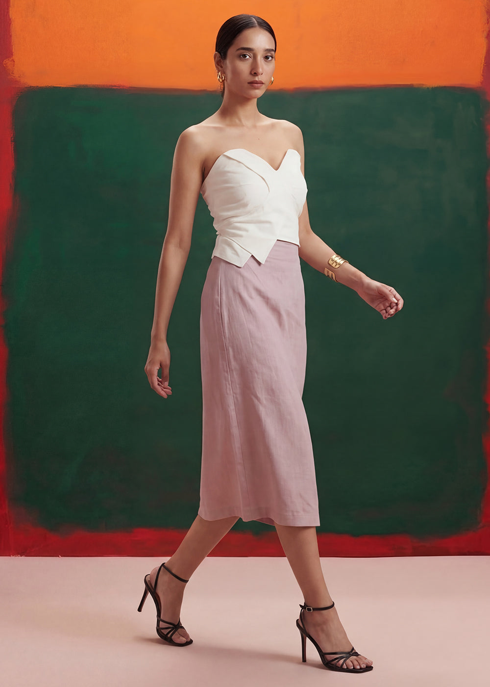 Buy Now White Tube Top Linen Mauve Pencil Skirt Indo Western Dress Online in US, UK, Canada, Netherlands, Germany, Italy, France, UAE & Worldwide at Empress.