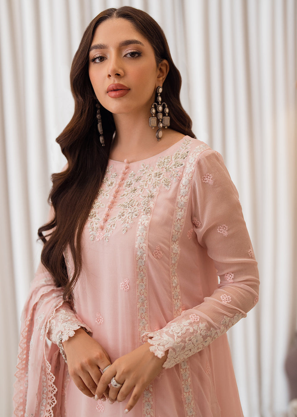 Buy Now 3 Pcs Embroidered Luxury Chiffon Formals '24 by Azure | Pink Delight Online at Empress Online in USA, UK, Canada & Worldwide at Empress Clothing. 