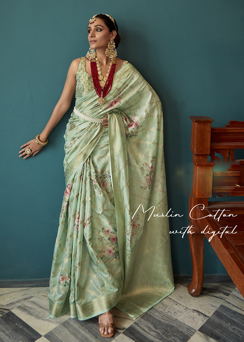 Buy Now Enchanting Mint Green Floral Printed Soft Silk Designer Saree Online in USA, UK, Canada & Worldwide at Empress Clothing. 