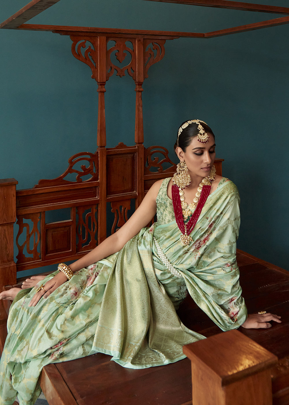 Buy Now Enchanting Mint Green Floral Printed Soft Silk Designer Saree Online in USA, UK, Canada & Worldwide at Empress Clothing. 