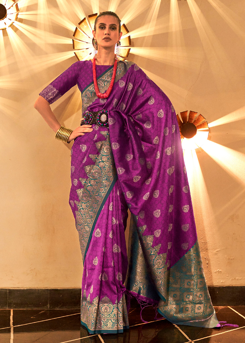 Buy Now Trendy Weaving Silk Royal Purple Designer Saree Online in USA, UK, Canada & Worldwide at Empress Clothing.