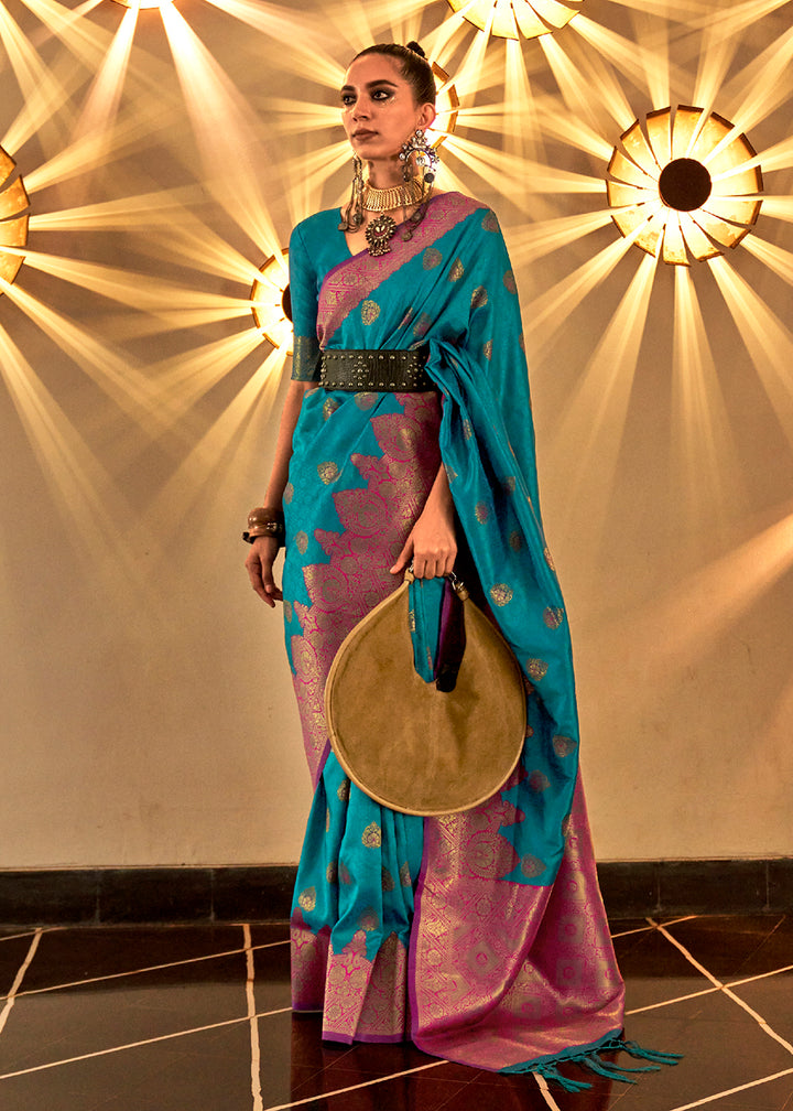 Buy Now Trendy Weaving Silk Turkish Blue Designer Saree Online in USA, UK, Canada & Worldwide at Empress Clothing. 