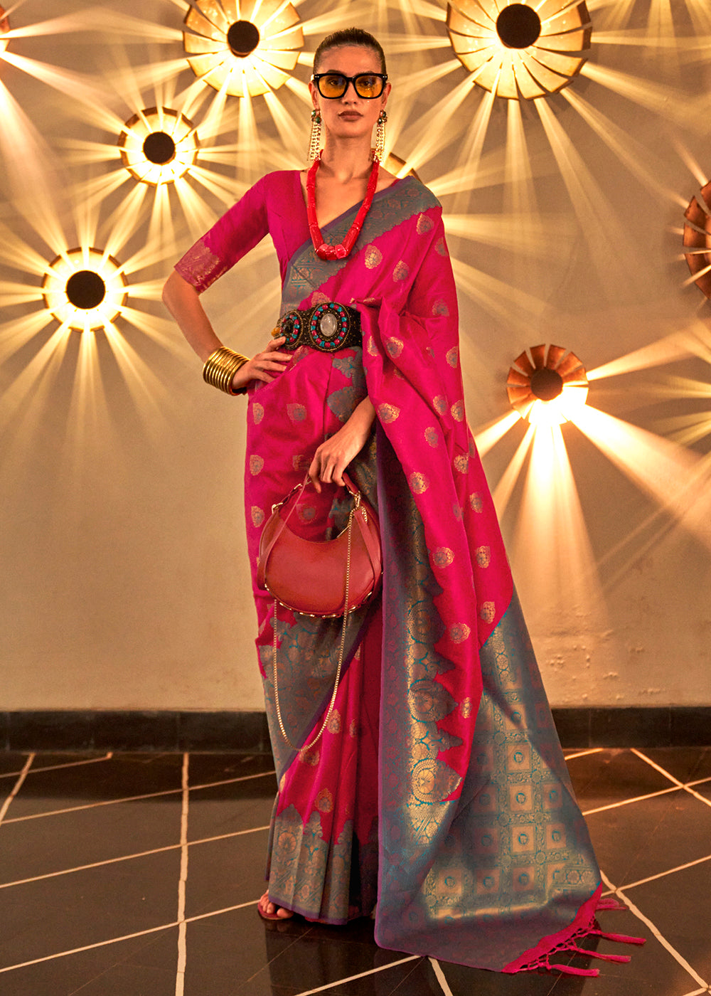 Buy Now Trendy Weaving Silk Raspberry Pink Designer Saree Online in USA, UK, Canada & Worldwide at Empress Clothing. 