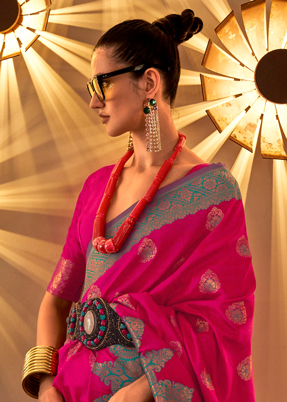 Buy Now Trendy Weaving Silk Raspberry Pink Designer Saree Online in USA, UK, Canada & Worldwide at Empress Clothing. 
