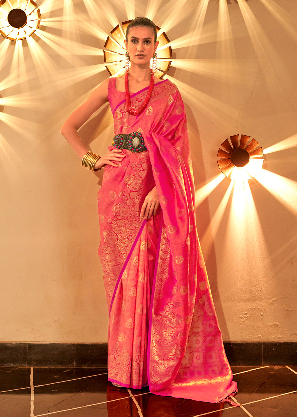 Buy Now Trendy Weaving Silk Hot Pink Designer Saree Online in USA, UK, Canada & Worldwide at Empress Clothing.