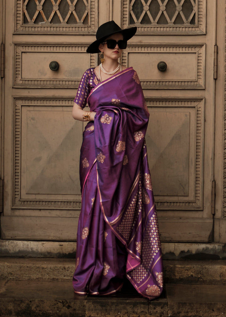 Buy Now Elegant Violet Purple Pure Satin Silk Designer Saree Online in USA, UK, Canada & Worldwide at Empress Clothing.