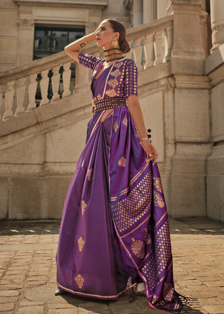 Buy Now Elegant Violet Purple Pure Satin Silk Designer Saree Online in USA, UK, Canada & Worldwide at Empress Clothing.