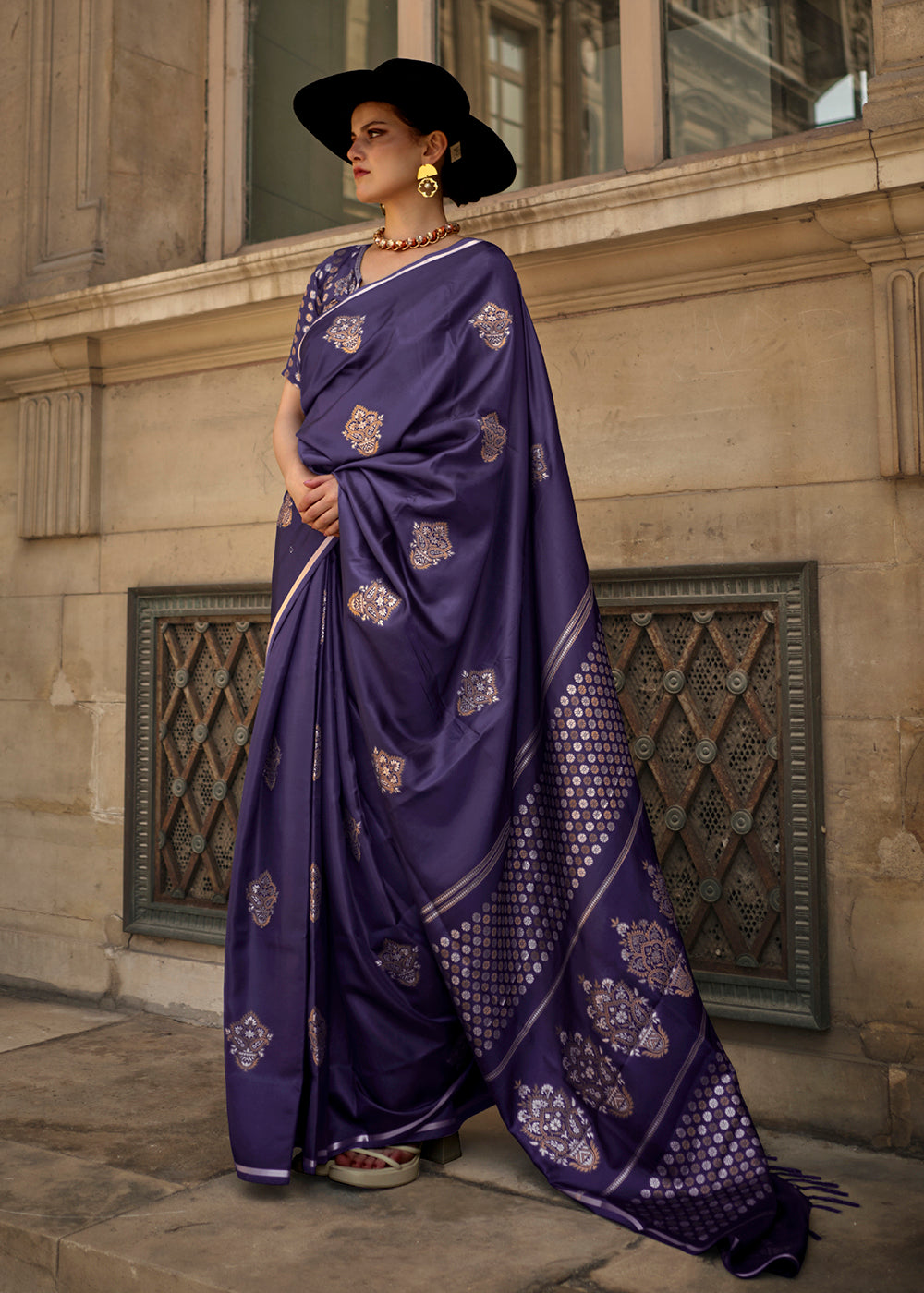 Buy Now Elegant Blue Pure Satin Silk Designer Saree Online in USA, UK, Canada & Worldwide at Empress Clothing. 