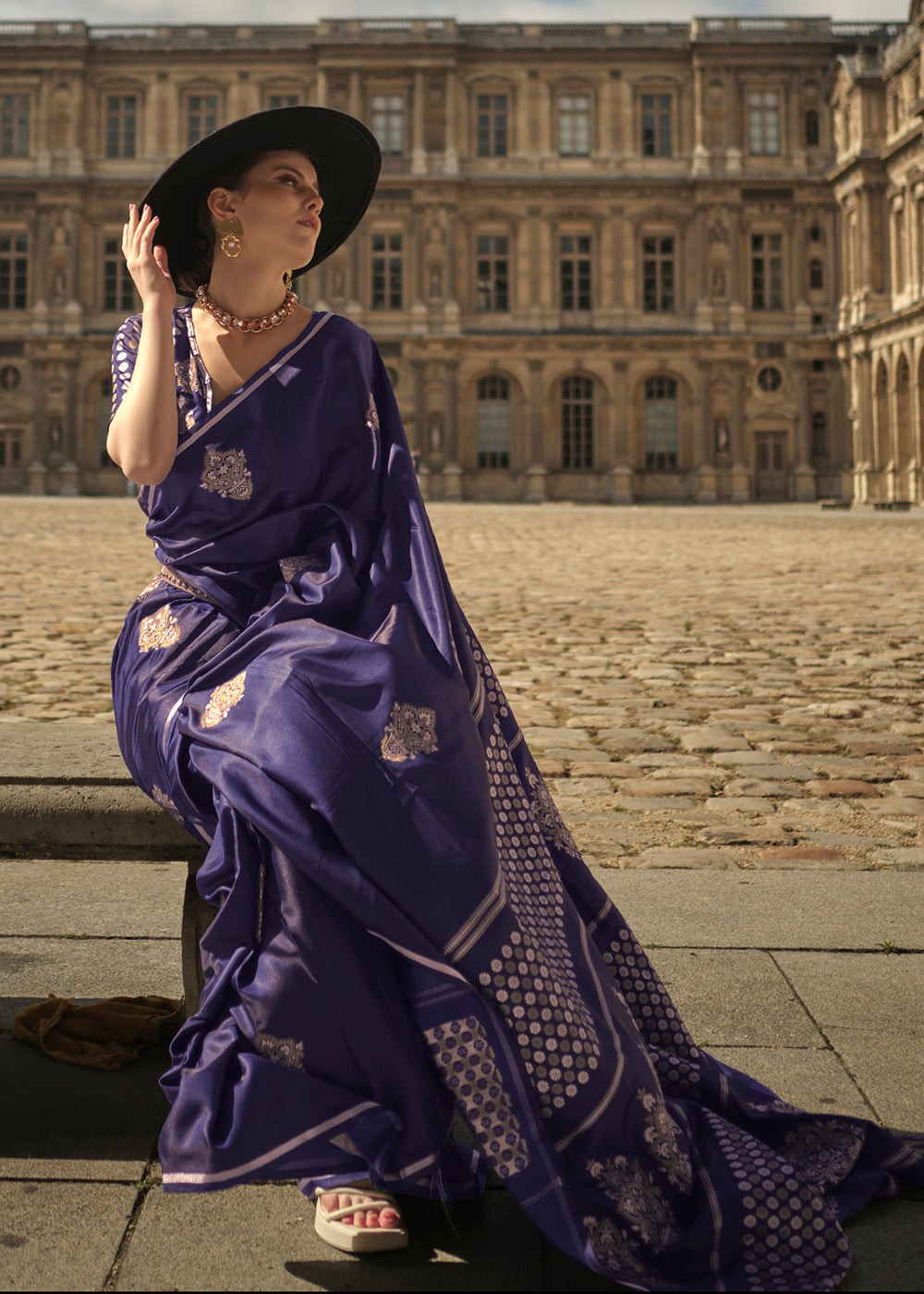Buy Now Elegant Blue Pure Satin Silk Designer Saree Online in USA, UK, Canada & Worldwide at Empress Clothing. 